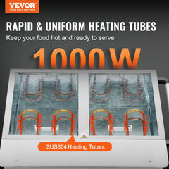 Bostome 2-pan electric steam table with stainless steel heating tubes and two large pans.