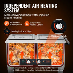 Bostome 2-pan electric steam table with stainless steel heating tubes and large pans for food warming.
