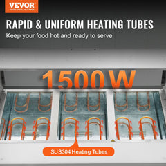 Bostome 3-pan 1500W electric food warmer with sneeze guard and SUS304 heating tubes.