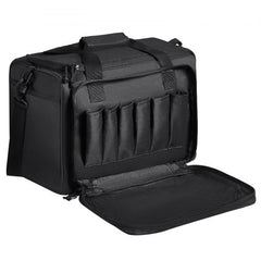 Black Bostome Tactical Gun Range Bag made of 600D polyester, holds 3 pistols and 6 magazines.