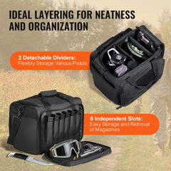 Black Bostome Tactical Gun Range Bag made of 600D polyester with removable dividers and pockets.