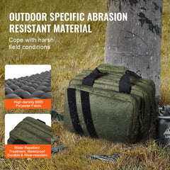 Green tactical range bag made of 600D polyester with pistol pockets and outdoor durability features.
