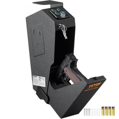 Wall-mounted biometric pistol safe with fingerprint access and durable steel construction.