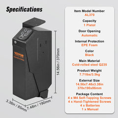 Wall-mounted biometric pistol safe with steel construction and LED light for secure storage.