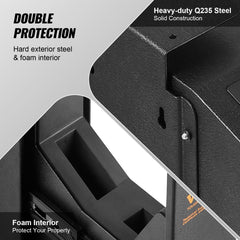 Wall-mounted biometric pistol safe for secure storage of one handgun with quick access features.