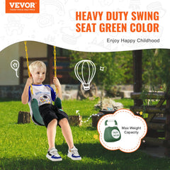 Two green heavy-duty EVA swing seats with 66-inch chains, shown hanging in a backyard.