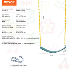 Two heavy-duty EVA swing seats with 66-inch galvanized chains and snap hooks.