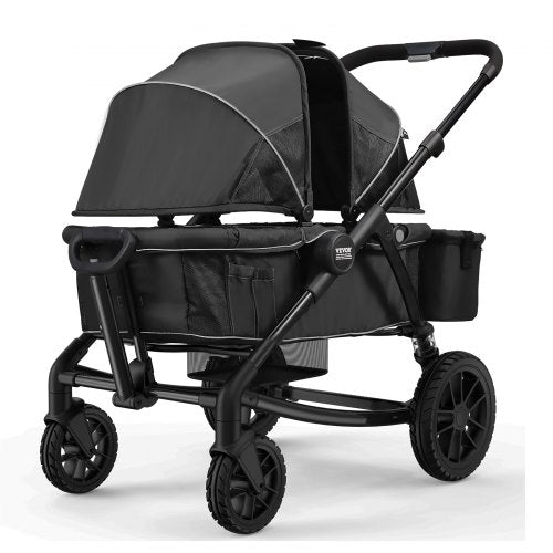 Black Bostome All-Terrain Stroller Wagon with two seats and foldable design for easy transport.
