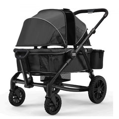 Black Bostome All-Terrain Stroller Wagon with two seats and foldable design for easy transport.