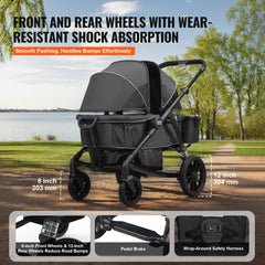 Black Bostome All-Terrain Stroller Wagon with two seats and foldable design for easy transport.
