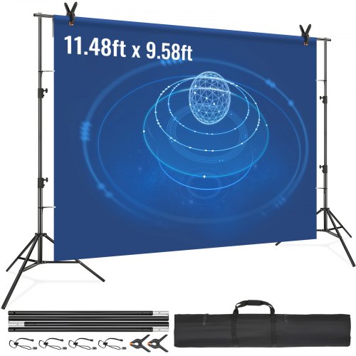 Heavy duty photography backdrop stand with adjustable height and sturdy six-leg support.