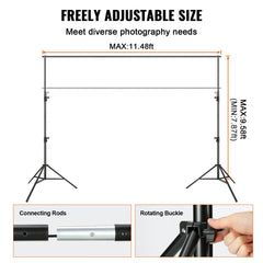 Heavy duty photography backdrop stand with adjustable height and sturdy six-leg support.