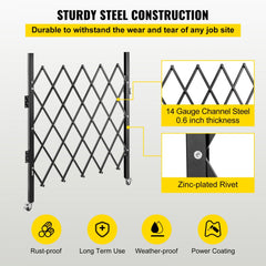 Black 48-inch high by 37-inch wide single folding steel security gate with sturdy construction and rust-proof coating.