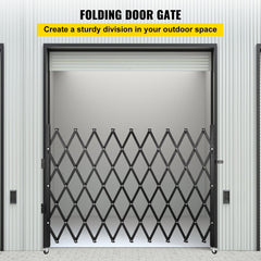 Black 50-inch high by 75-inch wide folding steel security gate with accordion design.