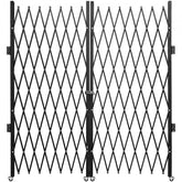 Bostome double folding security gate in black steel, 6.5' high and 12' wide, accordion design.