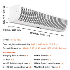 Bostome 60" indoor air curtain with two-speed settings and wall-mounted design for commercial use.