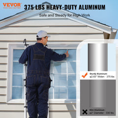 20.3-foot aluminum telescoping extension ladder with 375 lbs capacity.