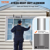 16.5FT aluminum telescopic extension ladder with 419 lbs capacity, shown extended against a window.