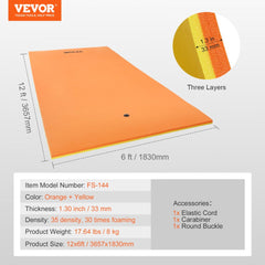 Bostome 12x6 FT Floating Water Mat in orange and yellow, made of thick XPE foam for buoyancy.