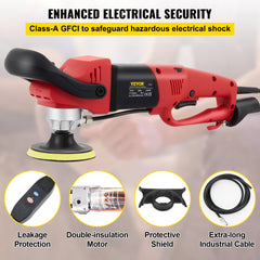 Red Bostome 1200W wet polisher grinder with 6 speeds, 4-inch and 5-inch pads, and safety features.