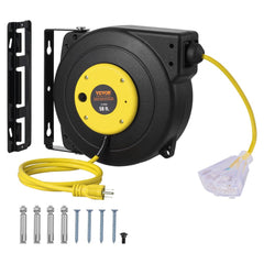 Bostome 50FT retractable extension cord reel with three outlets and a durable, weather-resistant cable.