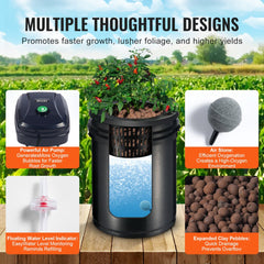 Bostome RDWC Hydroponics System featuring 4 durable 5-gallon planting buckets for soil-free gardening.