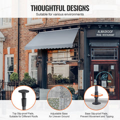 Retractable gray patio awning with UV80+ sun protection and adjustable height.