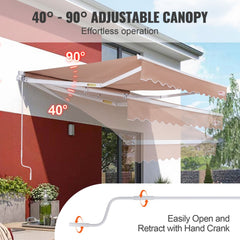 Bostome 12x10 ft manual retractable patio awning with a water-resistant polyester canopy.