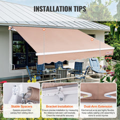 Bostome manual retractable patio awning in water-resistant polyester, 10x8 ft, with crank handle.