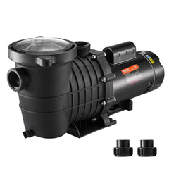 Black 1.5HP dual-speed pool pump with ABS housing and strainer basket.