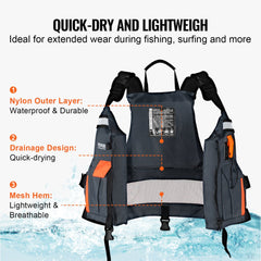 Bostome Watersports Life Vest PFD with minimal shoulder coverage and two large pockets.