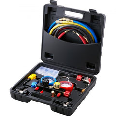 Bostome 4-way AC manifold gauge set with 5ft hoses and precise gauges for refrigerant handling.