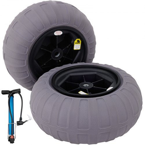 Two gray Bostome 15.7" TPU beach balloon wheels with a hand pump.