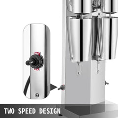 Bostome double head milkshake maker with stainless steel construction and two mixing stations.