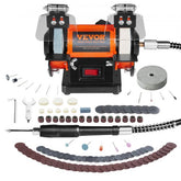 Orange VEVOR bench polisher with dual wheels, digital display, and 100 polishing tools.