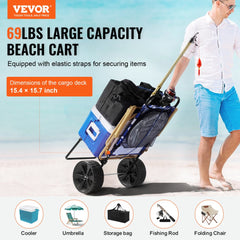 Bostome Folding Beach Cart with 10-inch wheels and 69 lbs capacity for easy transport.