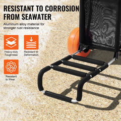 Aluminum beach dolly with 12-inch foam wheels, adjustable handle, and rust-resistant frame.