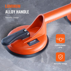 Two orange 4.7-inch glass suction cups with aluminum handles, 330 lbs capacity.