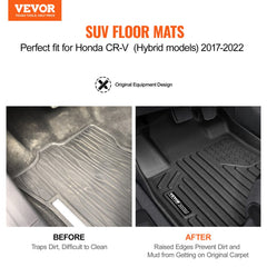 Three-piece black TPE floor mats for 2017-2022 Honda CR-V Hybrid with raised edges.