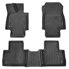 Set of black TPE floor mats for Toyota RAV4 2019-2024 non-hybrid, with raised edges and textured surface.