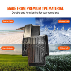 Black TPE floor mats for Toyota RAV4, shown in all-weather conditions with easy-clean and waterproof features.