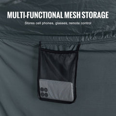 Black breathable blackout bed tent with four mesh doors and dual zippers for ventilation.