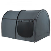 Bostome 4-Door Blackout Bed Tent in green with four doors and mesh storage pockets.