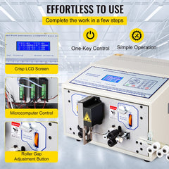 Automatic wire stripping machine with CNC control for 0.1-4.5mm² wire sizes.