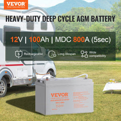 Bostome 12V 100Ah AGM Deep Cycle Battery with a compact design for RV, solar, and marine use.