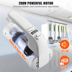 Digital electric hand mixer with 5-speed control, LCD display, and turbo boost feature.