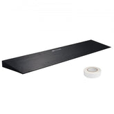 Black natural rubber threshold ramp, 1.6-inch rise, 35.4 inches wide, non-slip, with tape.