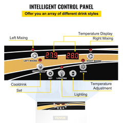 Intelligent control panel of Bostome 30L slushy machine with dual mixing tanks and temperature display.