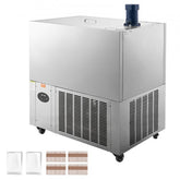 Silver commercial popsicle machine with 4 molds for 120 pops, digital controls, and wheels.
