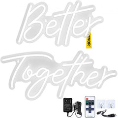 Warm white LED neon sign with "Better Together" text, dimmable with remote control.